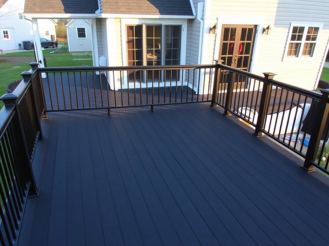 Custom composite deck with railing built for a Fairfax, Virginia home